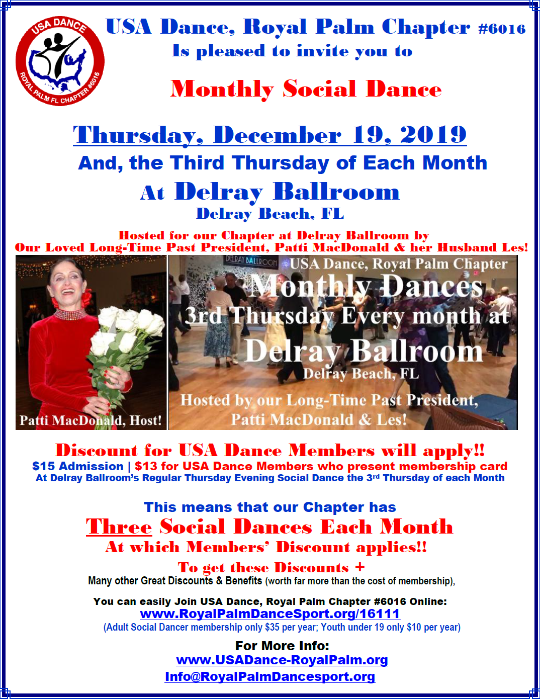 December 19, 2019 - Royal Palm Chapter Social Dance at Delray Ballroom