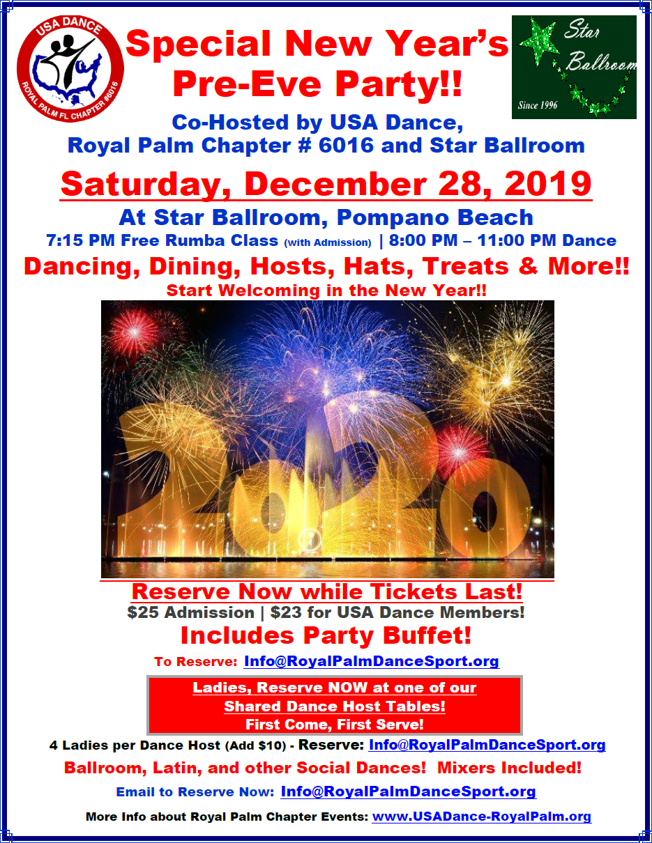Special New Year's Pre-Eve Party at Star Ballroom - Saturday, December 28, 2019!